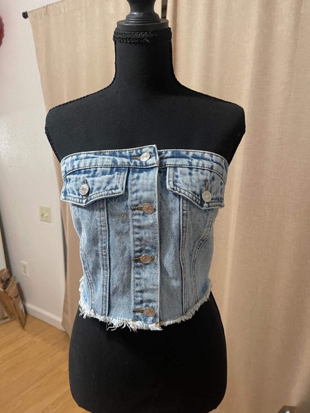 Strapless Light Wash Denim Crop Top